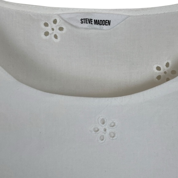 Steve Madden Jayda White Poplin Ruffle Eyelet Tiered Sleeveless Mini Dress Large - Picture 6 of 7